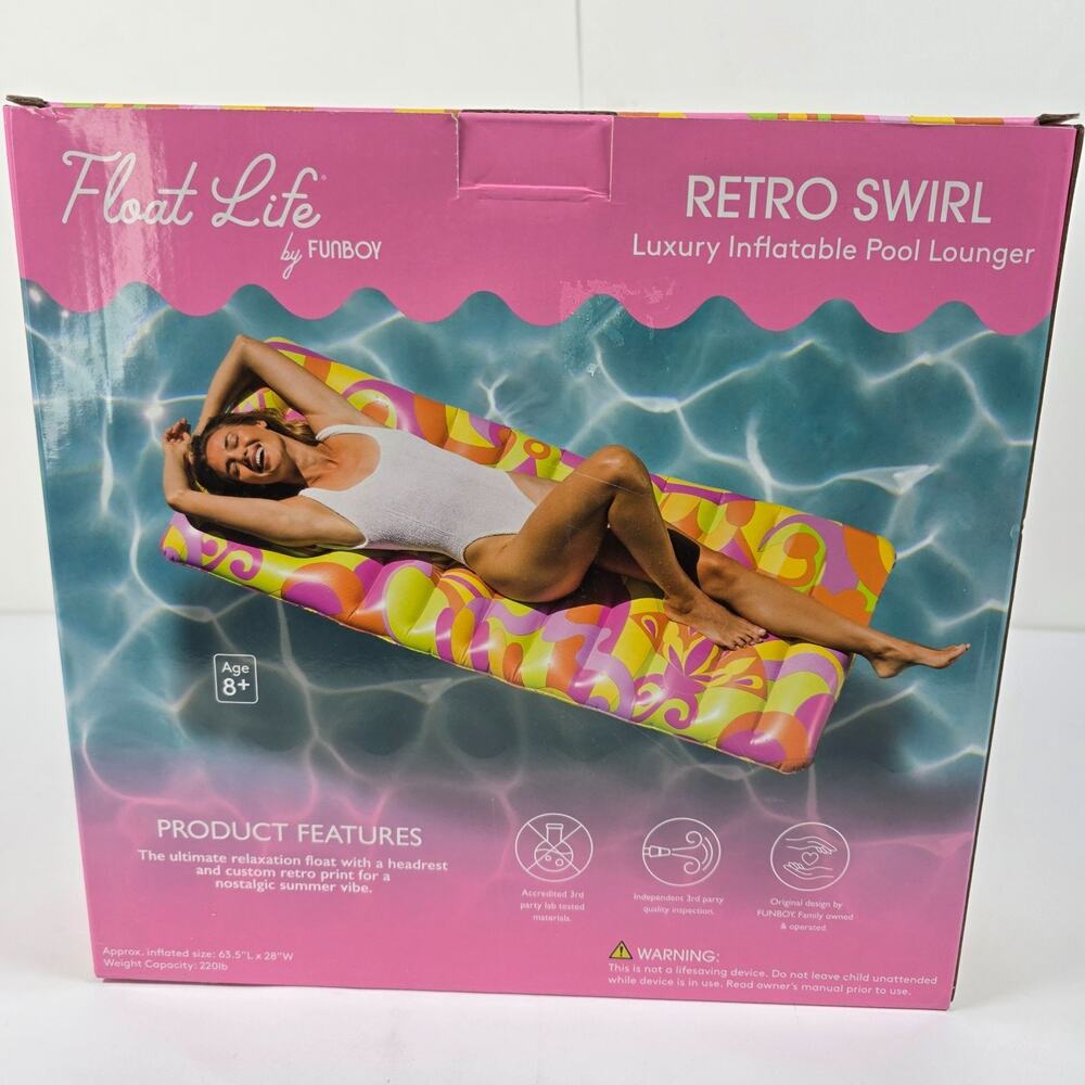 Float Life By Funboy Inflatable Lounger Pool Float Retro Swirl Oversized 63”